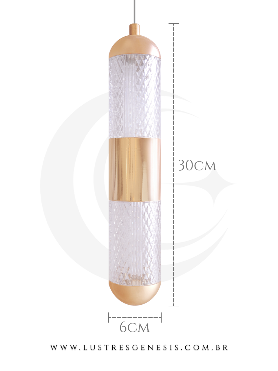 Medidasa da Luminária de Teto Pendente Moderno Pill Dourado com LED